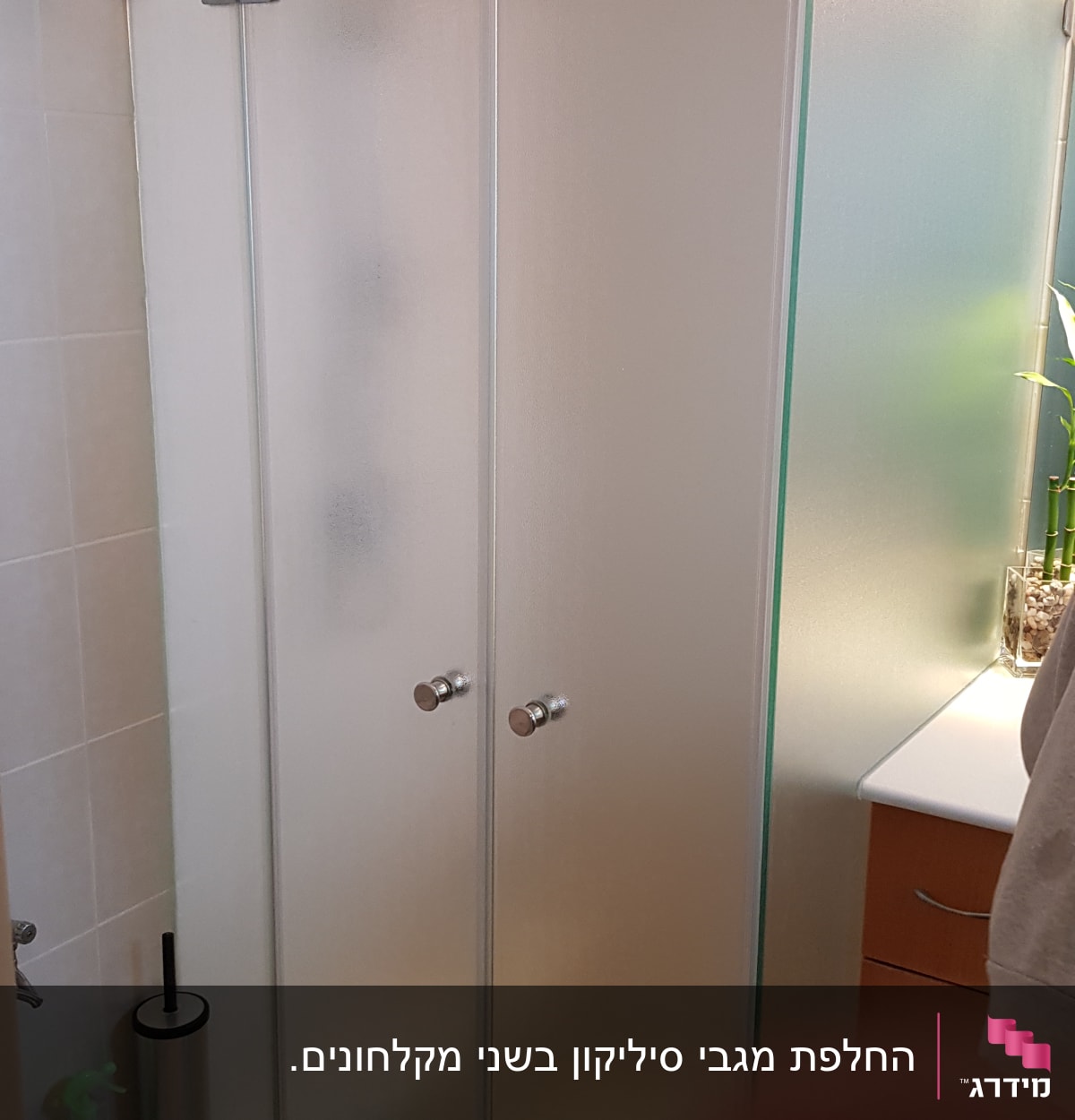 מקלחון זכוכית עם דלתות מט בחדר אמבטיה